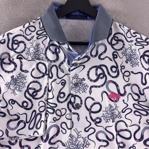 Greyson Sea Snake Polo Shirt Mens Size Large White Blue Stretch Golf Minimal